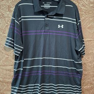 Under Armour Playoff Polo Golf Shirt for Men, XL - Black/ Purple/ White